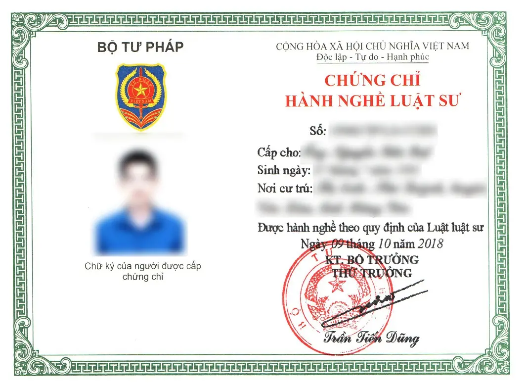Chứng chỉ hành nghề luật sư của Luật sư Nguyễn Tiến Đạt