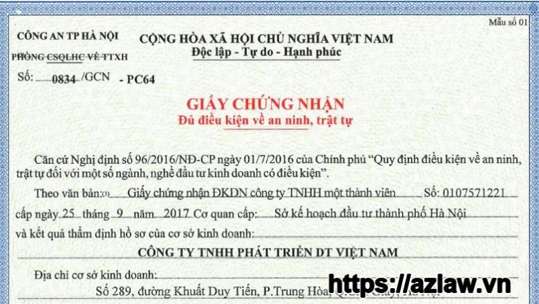 Giấy chứng nhận đủ điều kiện an ninh trật tự