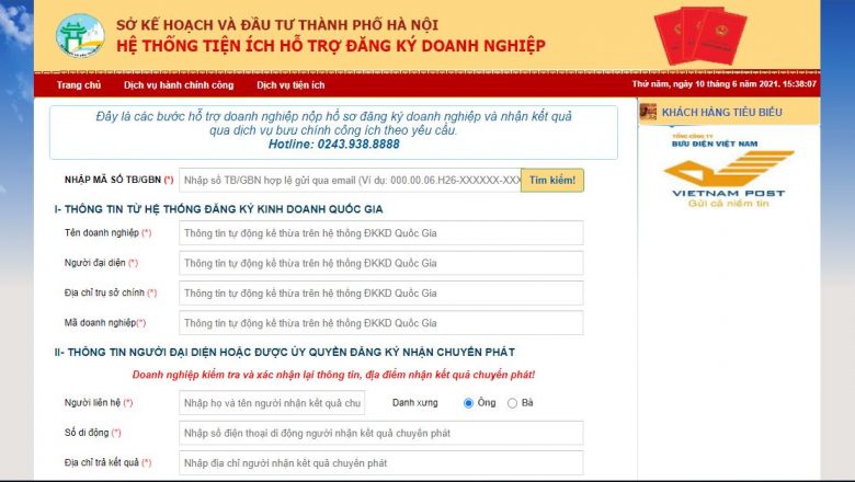 Nhận kết quả đăng ký kinh doanh tại nhà (qua bưu điện)
