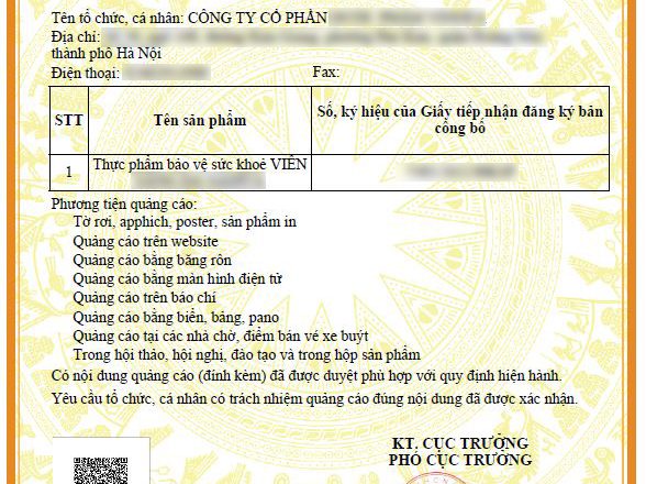 Xác nhận nội dung quảng cáo thực phẩm chức năng