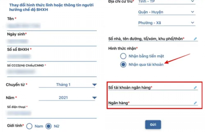 Nhận lương hưu qua tài khoản ngân hàng