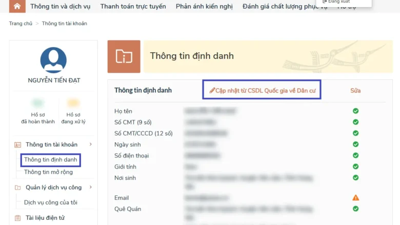 Cách cập nhật thông tin cá nhân trên tài khoản ĐKKD