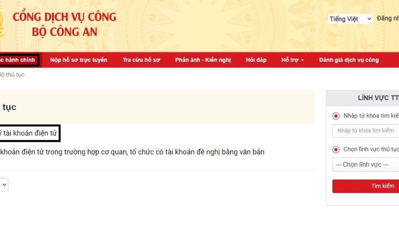 Đăng ký tài khoản giao dịch điện tử xuất nhập cảnh